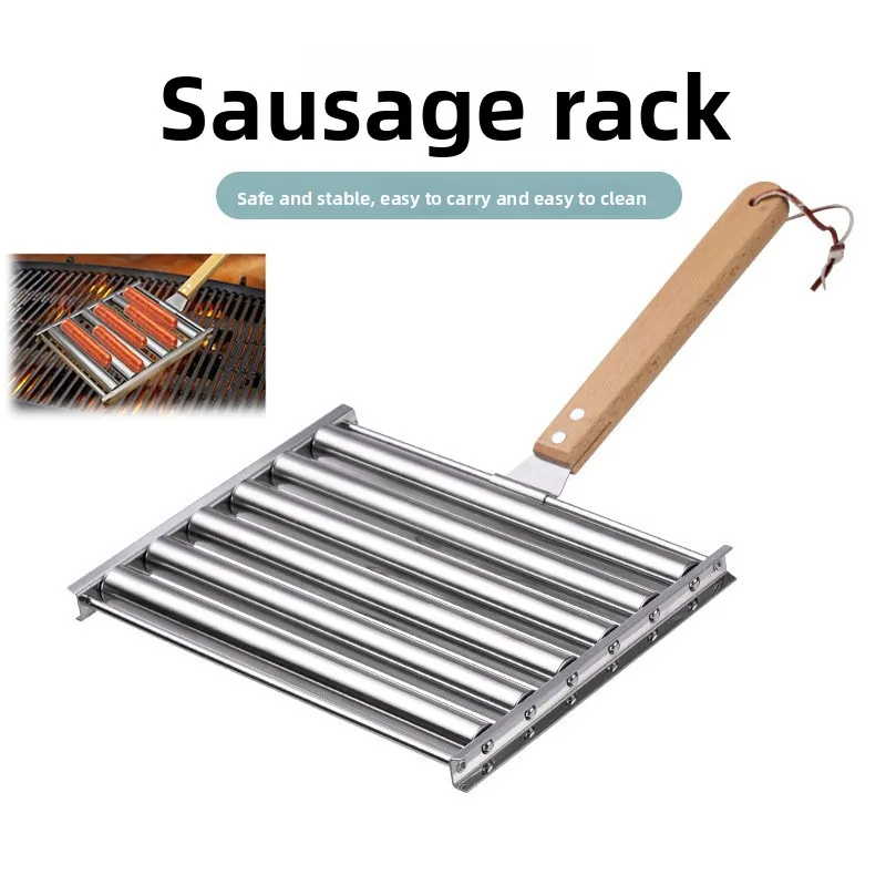 

Popular Stainless Steel Sausage Grill, Detachable Rolling Bbq Grill Outdoor, Hot Dog Baking Tray, BAQ Accessories Kitchen Tools