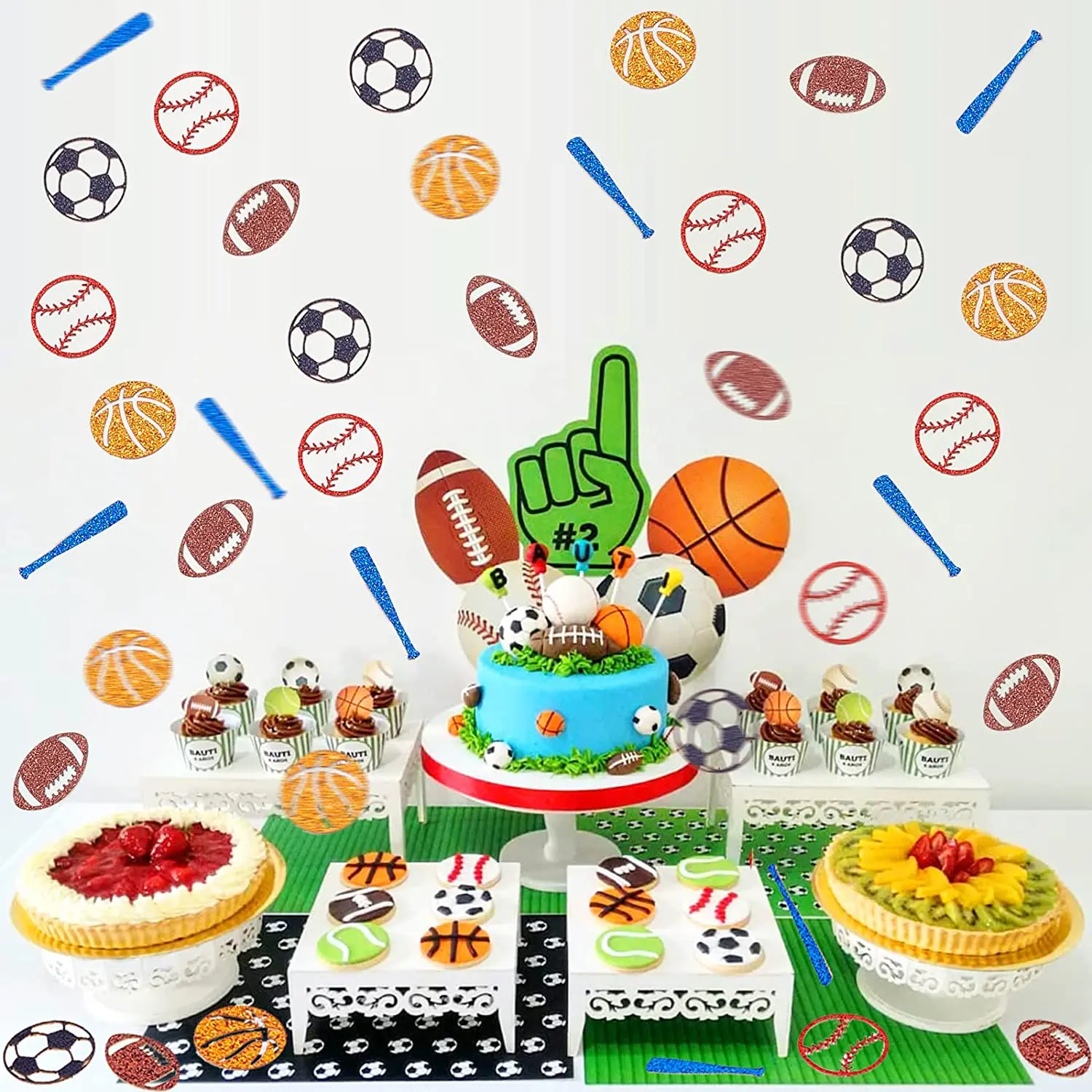 200Pcs Sports Confetti for Tables Glitter Basketball Baseball Football Soccer Ball Confetti Sports Birthday Party Decorations