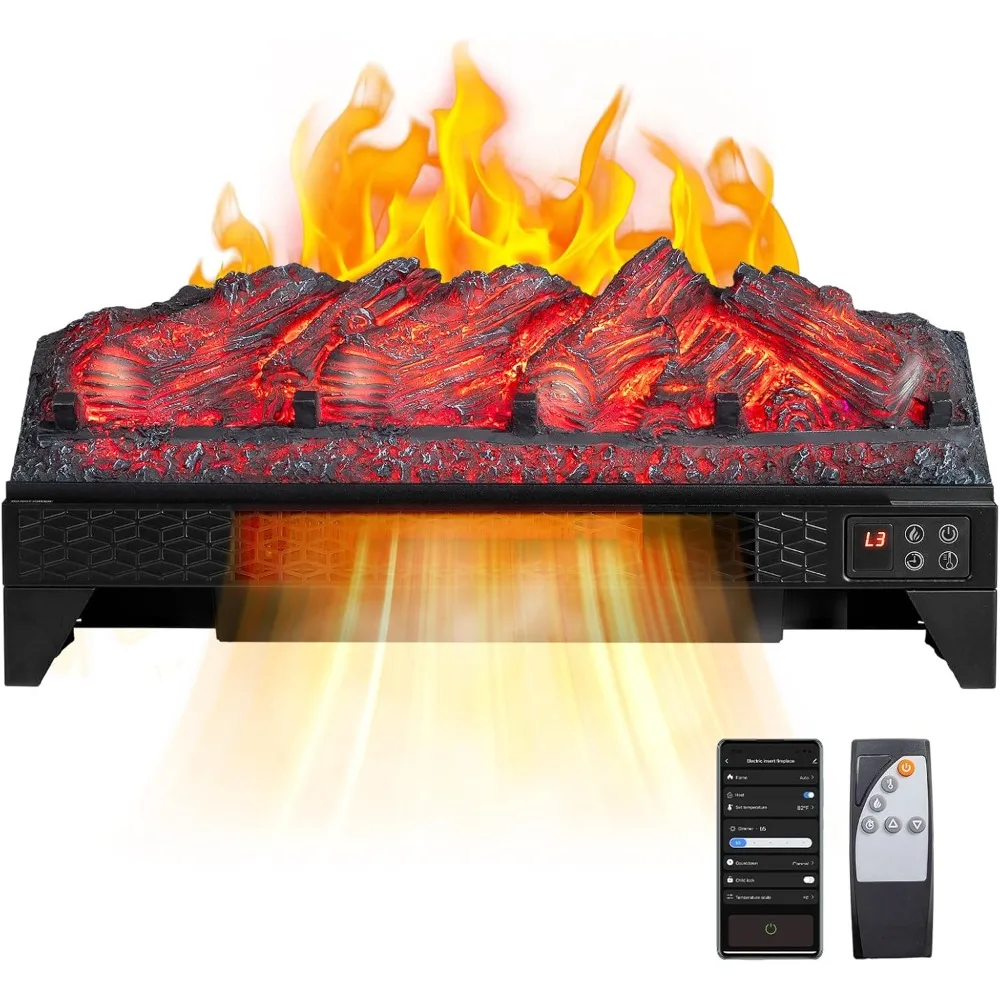 

Electric Fireplace Insert w/Remote & WiFi Control, Faux Fireplace Logs w/Timer, Overheat Protecstion, Adjustable Flame