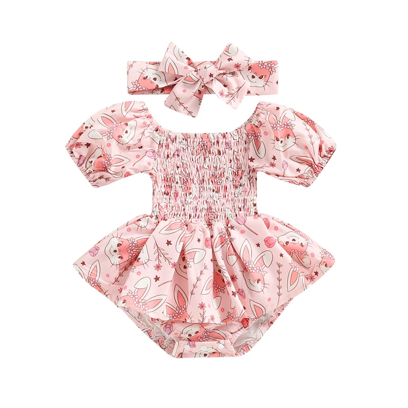 

Newborn Baby Easter Outfit Girl Bunny Dress Romper Cute Smocked Bodysuits Dresses My First Easter Kids Summer Casual Clothes