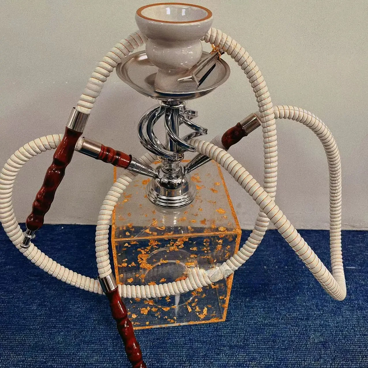 Acrylic Arabian hookah full bar gold foil box KTV double pipe hookah matching