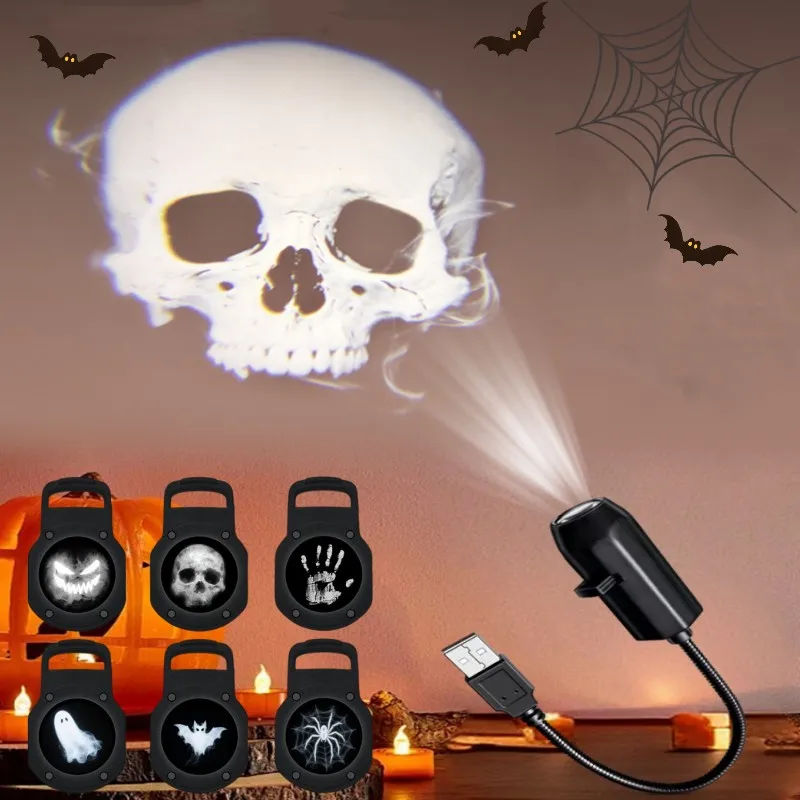 

Halloween USB Projector Light Ghost Skull Night Light Switchable Pattern LED Projector Lamp for Room Wall Ceiling Window Decor