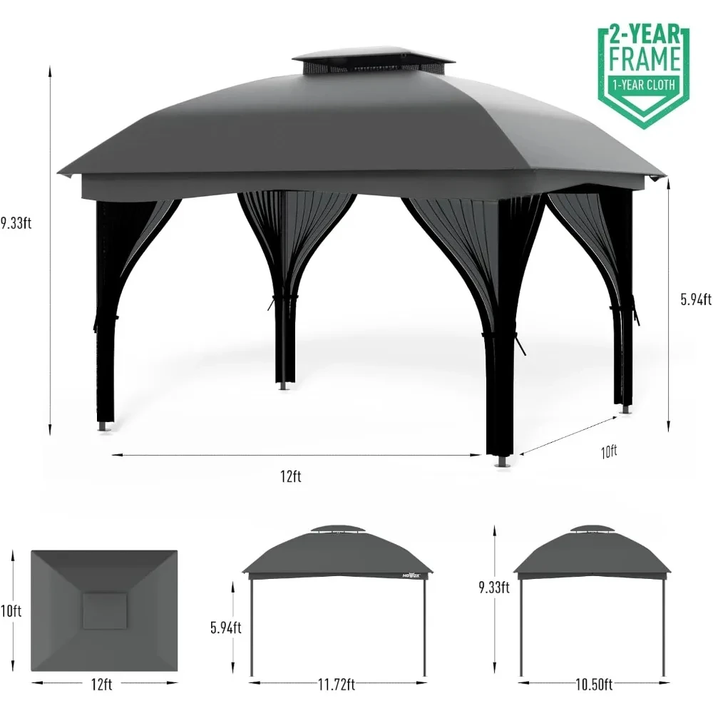 Gazebo 10' x 12' con mosquitera, techo doble con ventilación de estilo europeo, cenador exterior para patio, jardín, césped