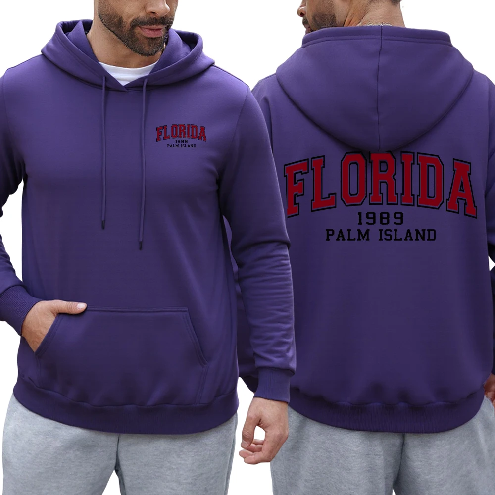 فلوريدا 1989 جزيرة النخيل تصميم الرجال هودي الخريف الهيب هوب البلوز عادية كبيرة الحجم للجنسين هوديي الصوف جيب الملابس الناعمة #2