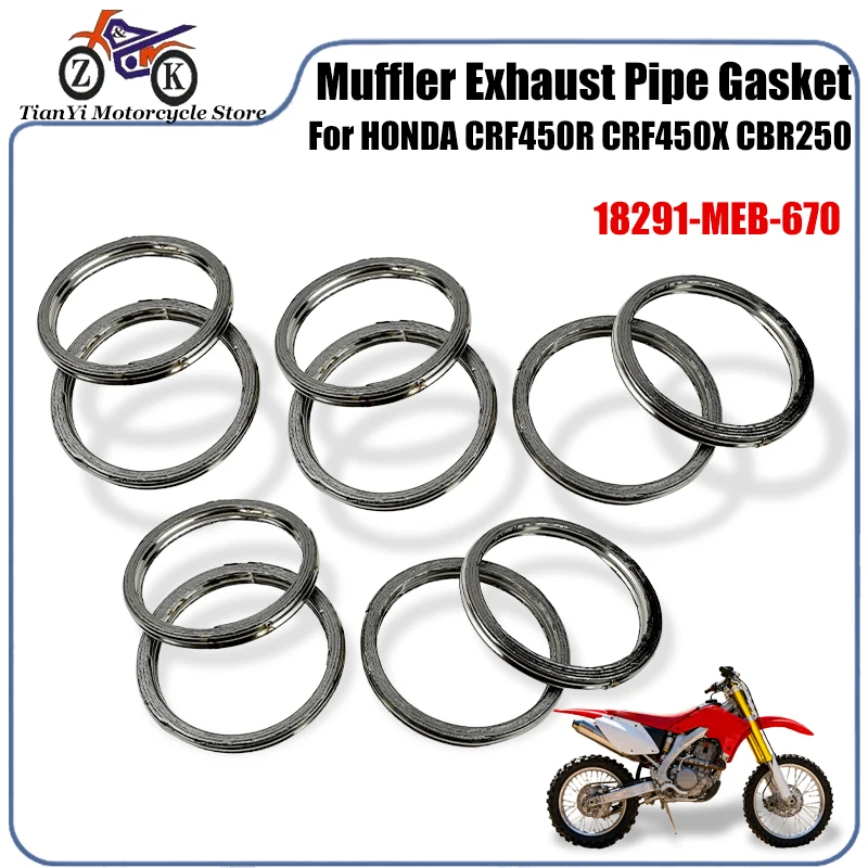 10PCS/SET Motocross Muffler Exhaust Pipe Gasket For HONDA CRF450R CRF450X CBR250 CB300F CBR300 CMX300 CRF250LA 18291-MEB-670