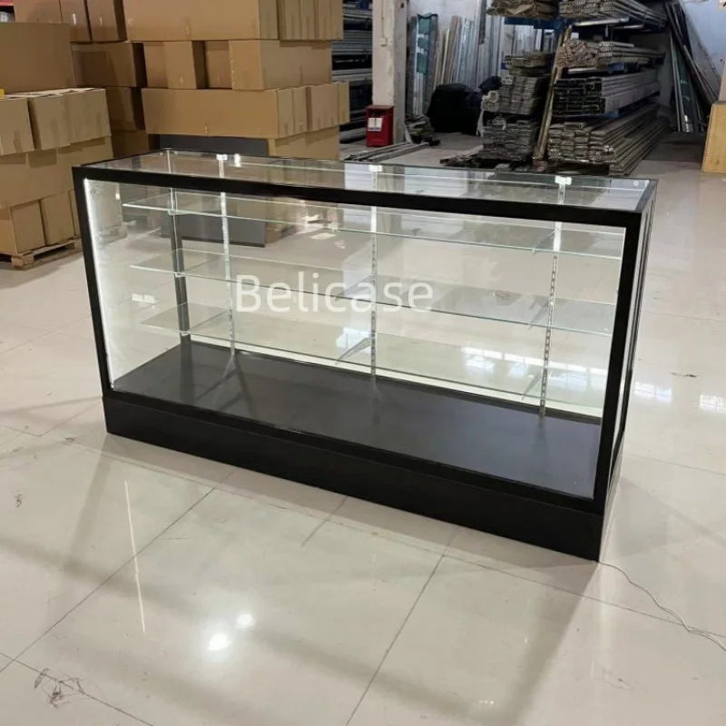 

2025customized.Manufacture Customized Square Frame Glass Display Showcase Smoke Shop Led Light Design Aluminium Retail Store