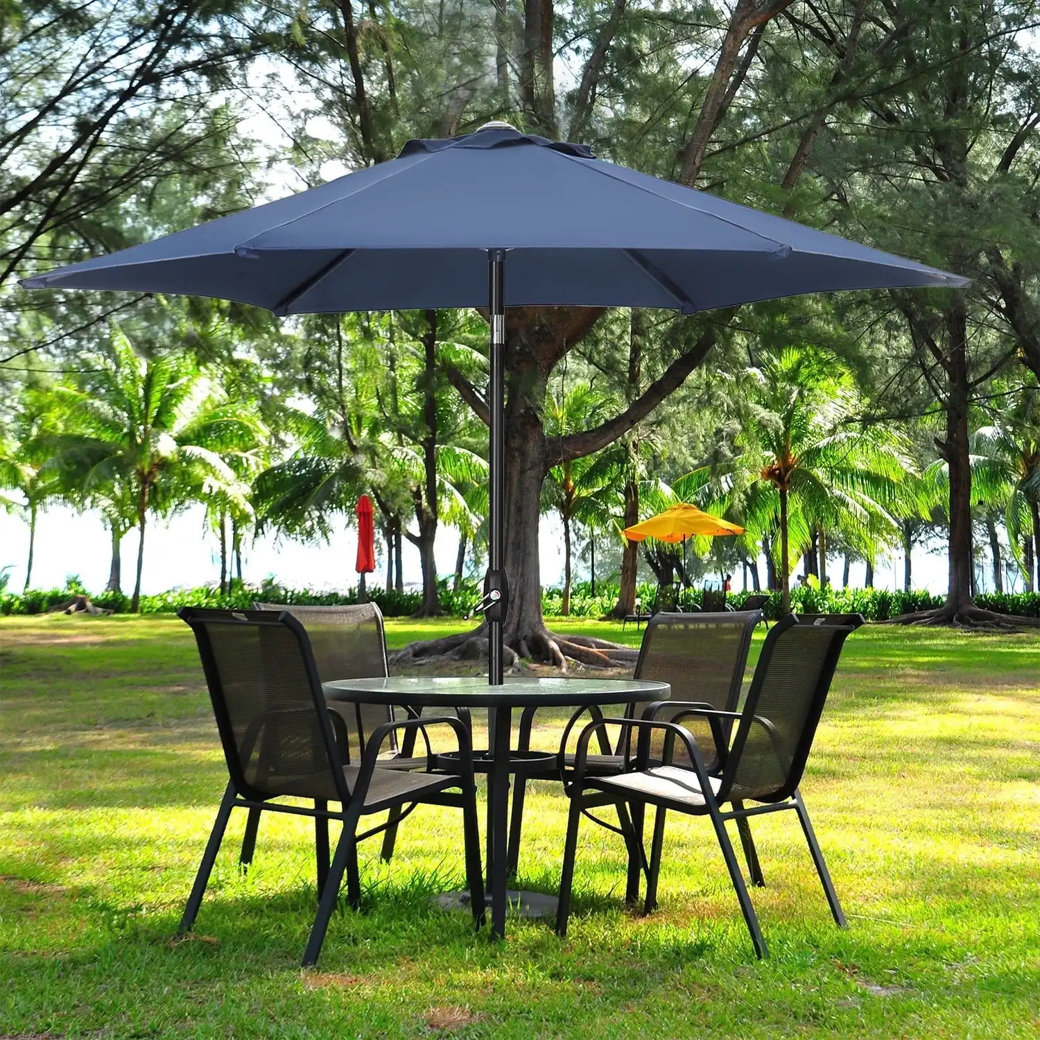 

9ft Patio Umbrella Outdoor Portable Table Market Umbrella with Push Button Tilt/Crank Waterproof UV-proof, Navy Blue