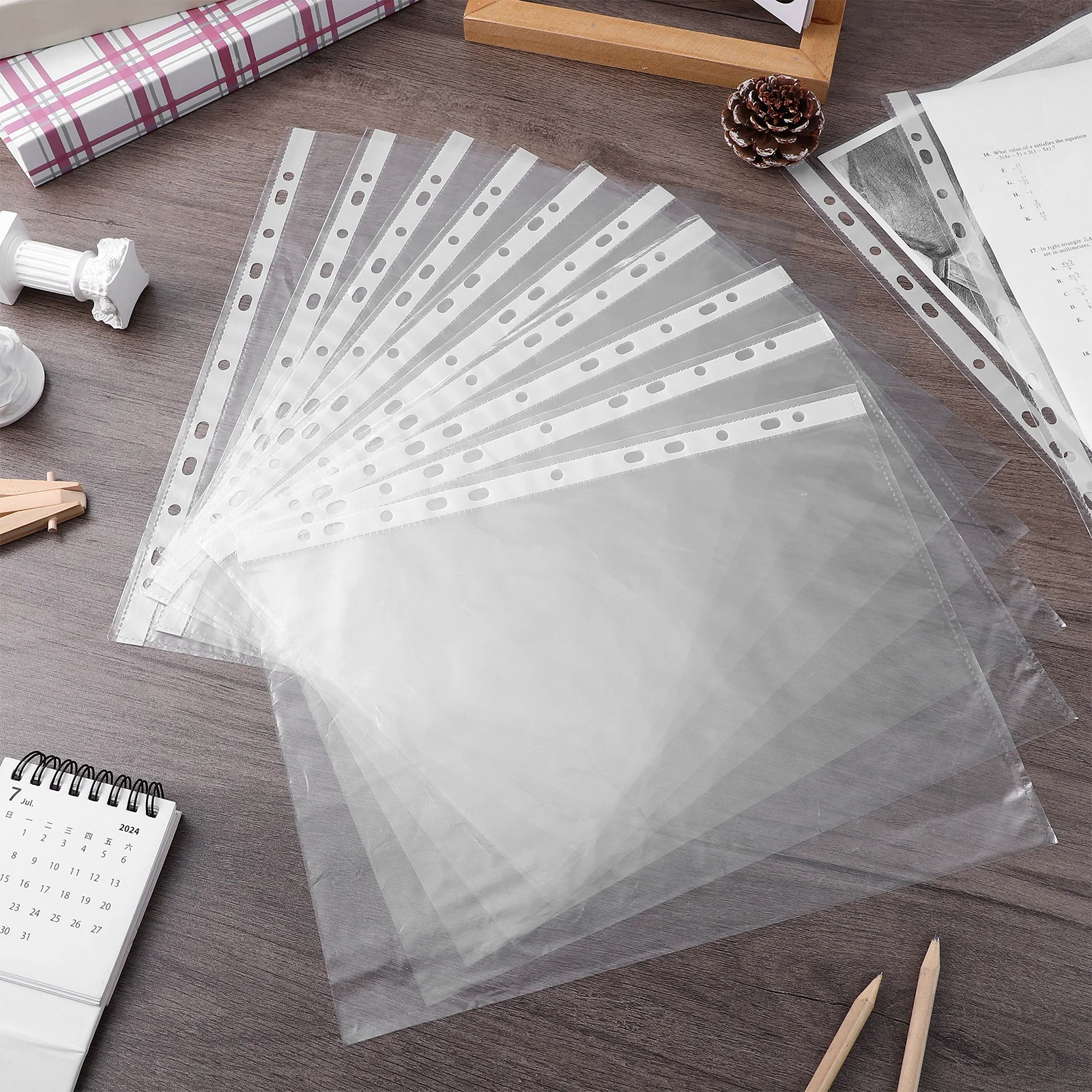 

100Pcs Clear Binder Sleeves Top Loading Punched Page Protectors PP Material Unobstructed Visibility Instant Insertion