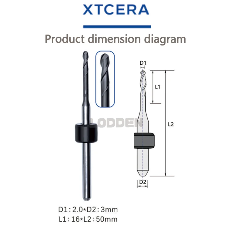 LODDEN Dental Lab Zirconia for Xtcera 500/500PLUS Machines PRECISION TOOL Milling Burs-Cutting Zirconia 50mm D4 DC CAD CAM