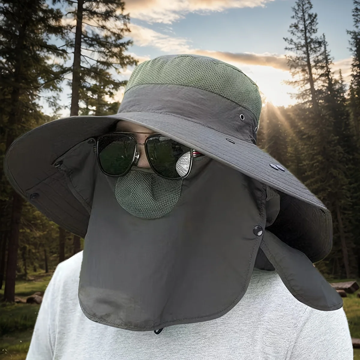Sommer-Sonnenschutzhut mit abnehmbarer Sonnenmaske, Sonnenschutzärmeln, Vollgesichts-, Nacken- und Armschutz, atmungsaktiver, tragbarer Outdoor-Sonnenhut – Detail 5