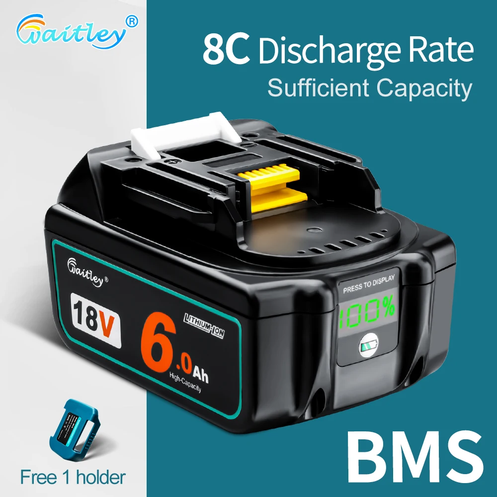 Waitley 18V 6.0Ah BL1860b Rechargeable Li-ion Battery For Makita 18 Volt Power Tools BL1860 BL1830b BL1850b BL1840