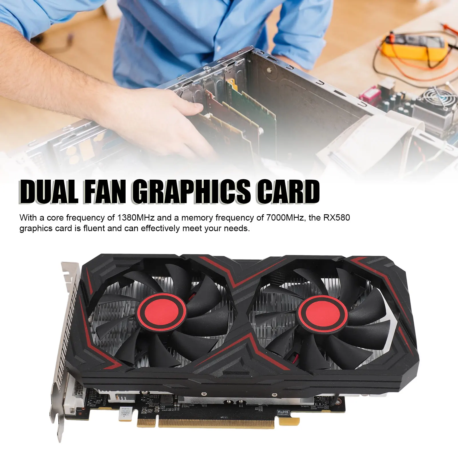 Gaming PC Graphics Card Stable Performance Professional Dual Fan 8GB GDDR5 256BIT Graphics Card Easy Installation for Computer