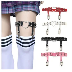 Punk Sexy Spike Garter Belt Rock Rivet Elastic Suspender Belt 2 Clips Harajuku Gothic Goth Studded Women Leglet Stockings Garter