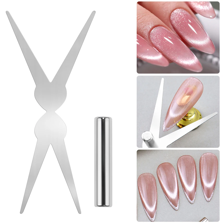 

2 шт., набор магнитов «кошачий глаз», двуглавый ножничный магнит для ногтей, инструменты для французского кончиков, магнитный гель-лак для дизайна ногтей, маникюр