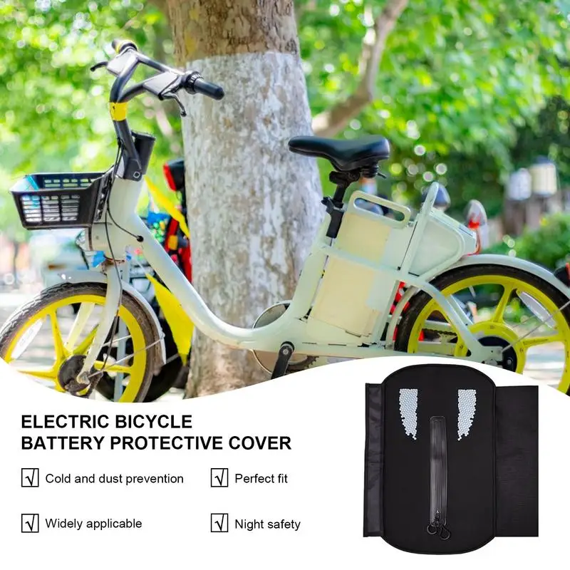 Cubierta de batería de bicicleta eléctrica, cubierta de viaje impermeable para bicicleta con tiras reflectantes, cubierta protectora contra la lluvia, bolsa de batería estable