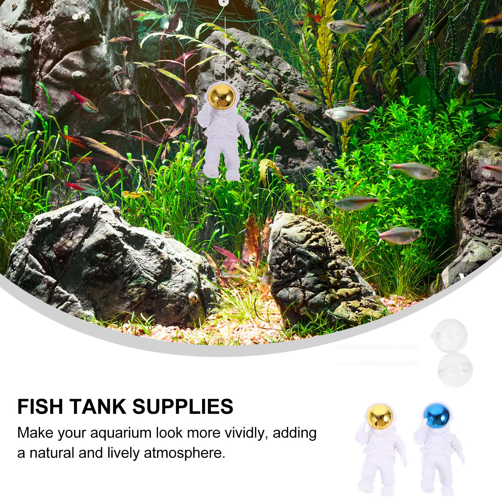 2Pcs Resin Floating Spaceman Aquarium Decor Fish Tank Layout Prop Realistic Fine Workmanship Compact Design Vivid Natural