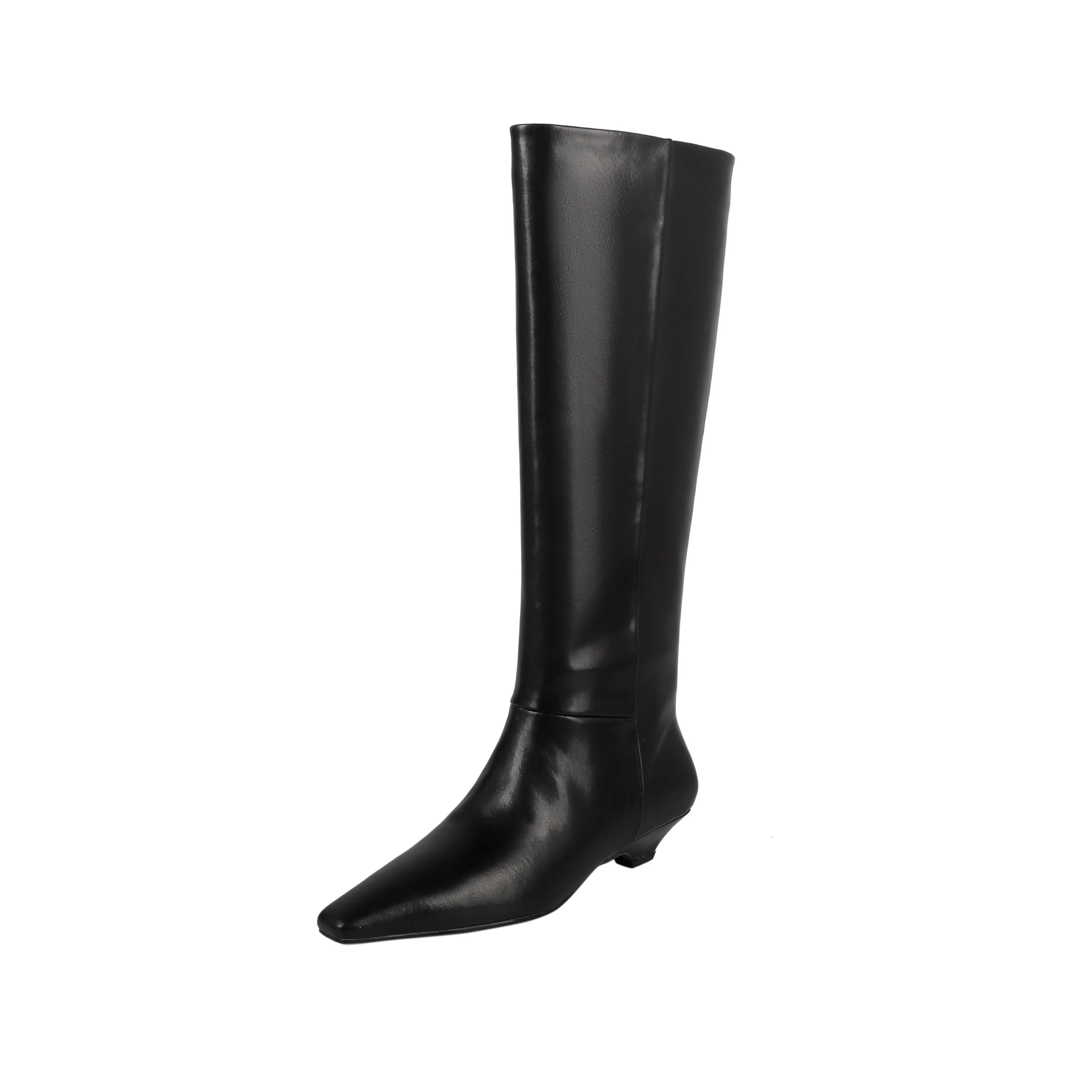 Arden Furtado Autumn Cowhide black knee high boots for women Square-head  chunky heels  Riding boots Simple style Large size