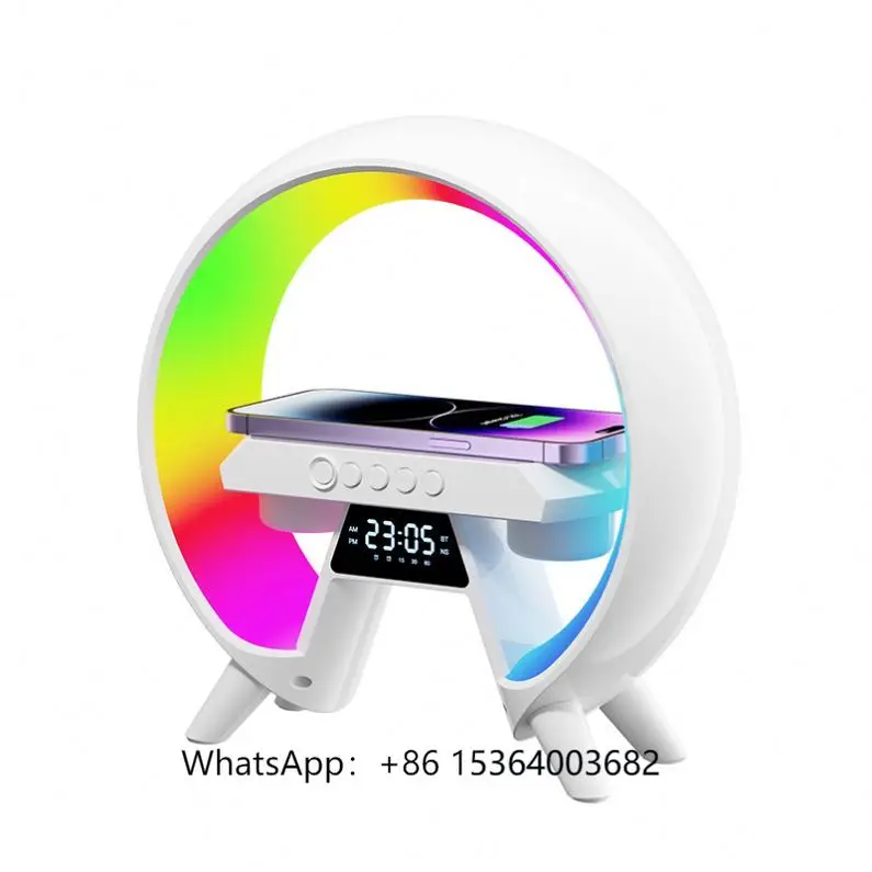

TJXL-Factory Wholesale G Shape 3 in 1 Wireless Charger Lamp Speaker Wireless Charger With Speaker Light and Clock Transparent Sp