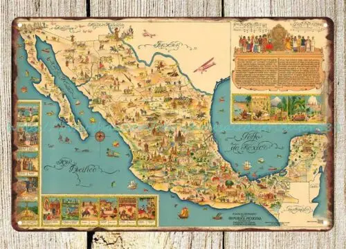 Mapa de México iluminado de la República Mexicana, 1930s, Publicado Por