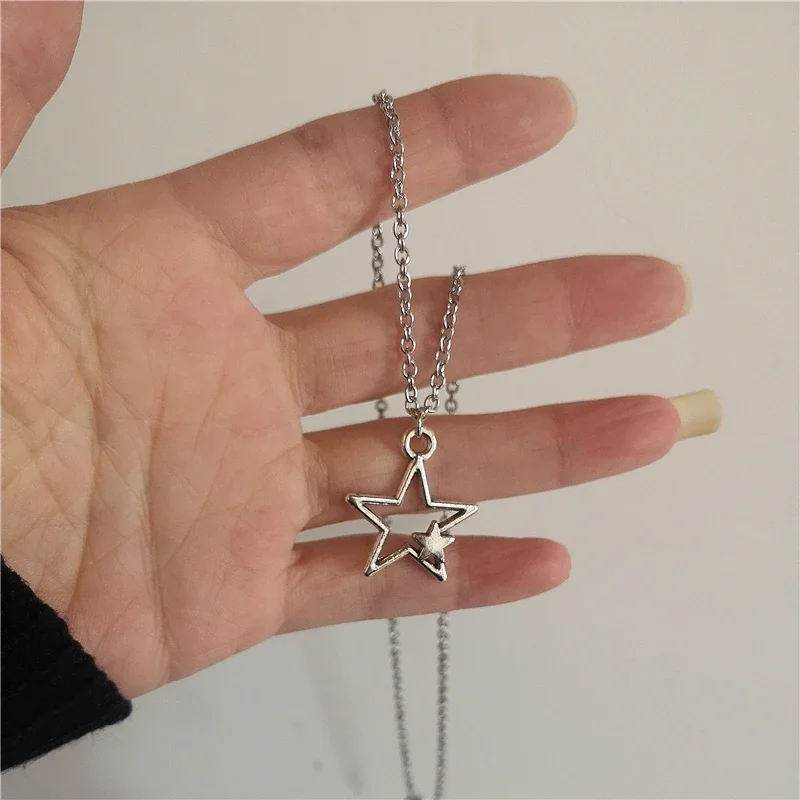 Vintage Y2k Accessories Aesthetic Star Pendant Necklace for Women Men Cool Hip Hop Kpop Pentagram Chain Necklaces Jewelry