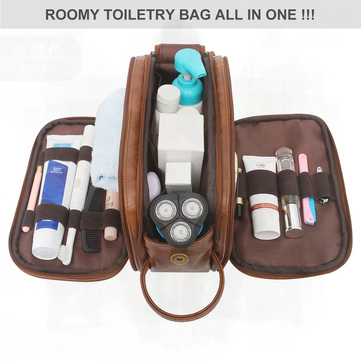 Men's Travel Toiletry Bag Urban Minimalism PU Leather Cosmetic Storage Bag Black Dark Brown Light Brown Army Green Light Gray