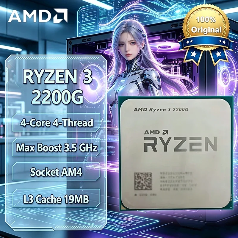 AMD Ryzen 3 2200G R3 2200G 3.5 GHz Quad-Core Quad-Thread CPU Processor YD2200C5M4MFB Socket AM4 Without Package