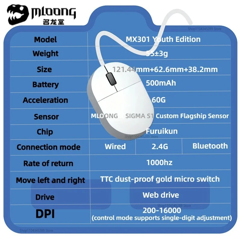 ماوس ألعاب Never Spin-Out 300IPS سرعة تتبع 60G تسريع 16000 ديسيبل متوحد الخواص TTC 30M مفاتيح 1000 هرتز ماوس ألعاب لاسلكي #6