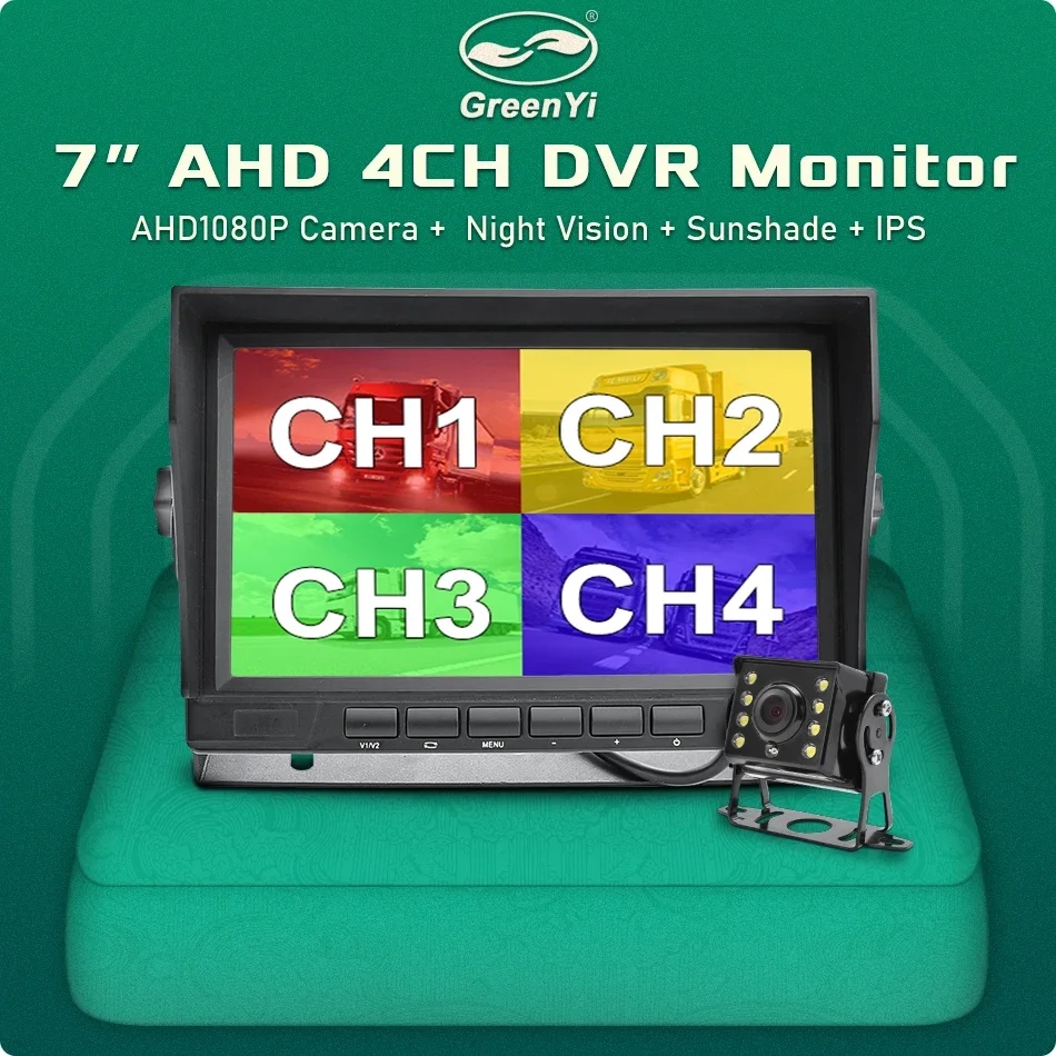 Truck Parking Monitor with 4 Channels DVR Recorder Front Rear Left Right AHD Car Camera Vehicle 7 Inch IPS Display