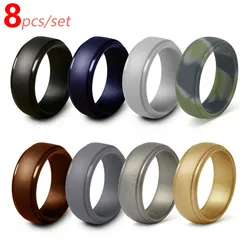 8pcs/set  8mm New Sports Rings Hypoallergenic Flexible Mens Wedding Rubber Bands Silicone Finger Ring For Men 7-14 Size