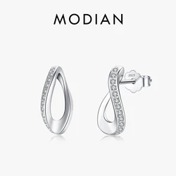 Modian Genuine 925 Sterling Silver Geometric Earrings for Women Simple Rectangle For Women Wedding Anniversary Fine Jewelry