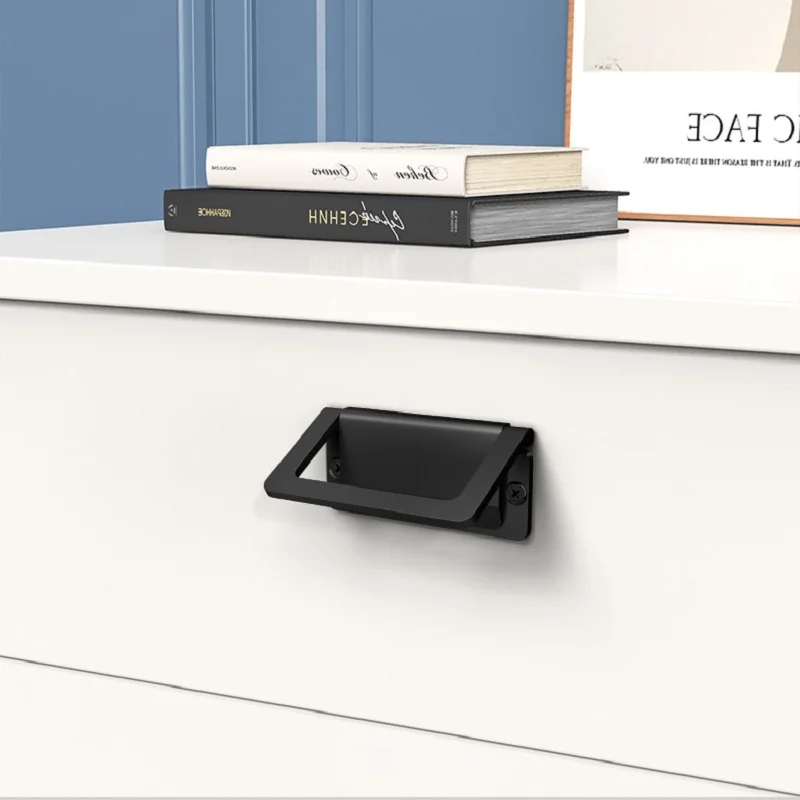 مقبض قلاب للدرج غير مثقوب، مقبض مخفي، خزانة قابلة للطي من حصير التاتامي المسطح باللون الرمادي الكشمير، مقبض الأثاث