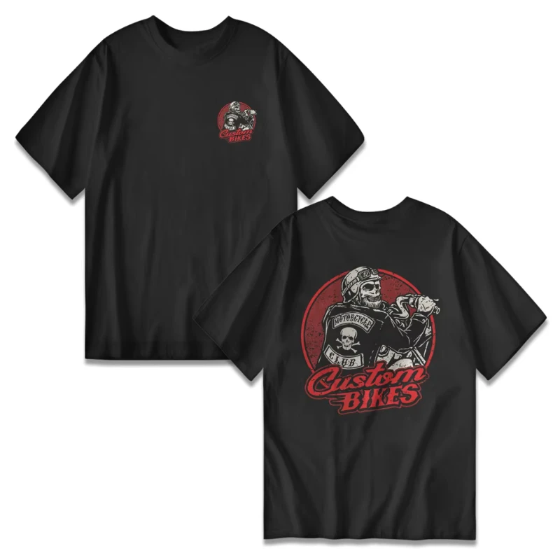 

High-quality cotton casual sports T-shirt and top with motorcycle graphic printing for both men and women in summer 2025