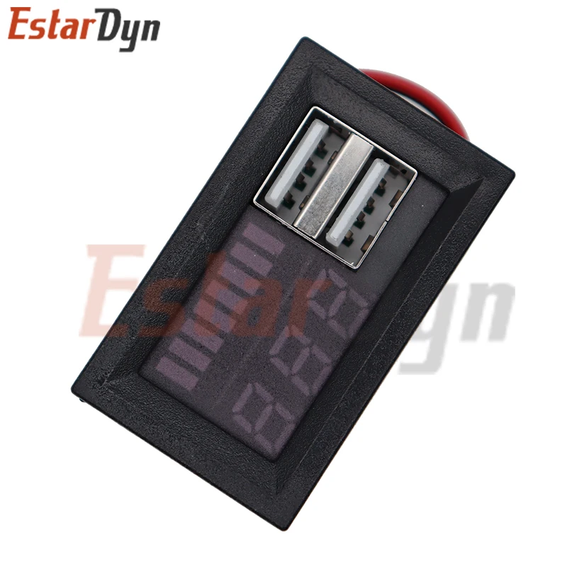 Double USB Digital Display Voltmeter Battery Tester Panel For DC 12V Cars Motorcycles Vehicles USB 5V 2.1A Output