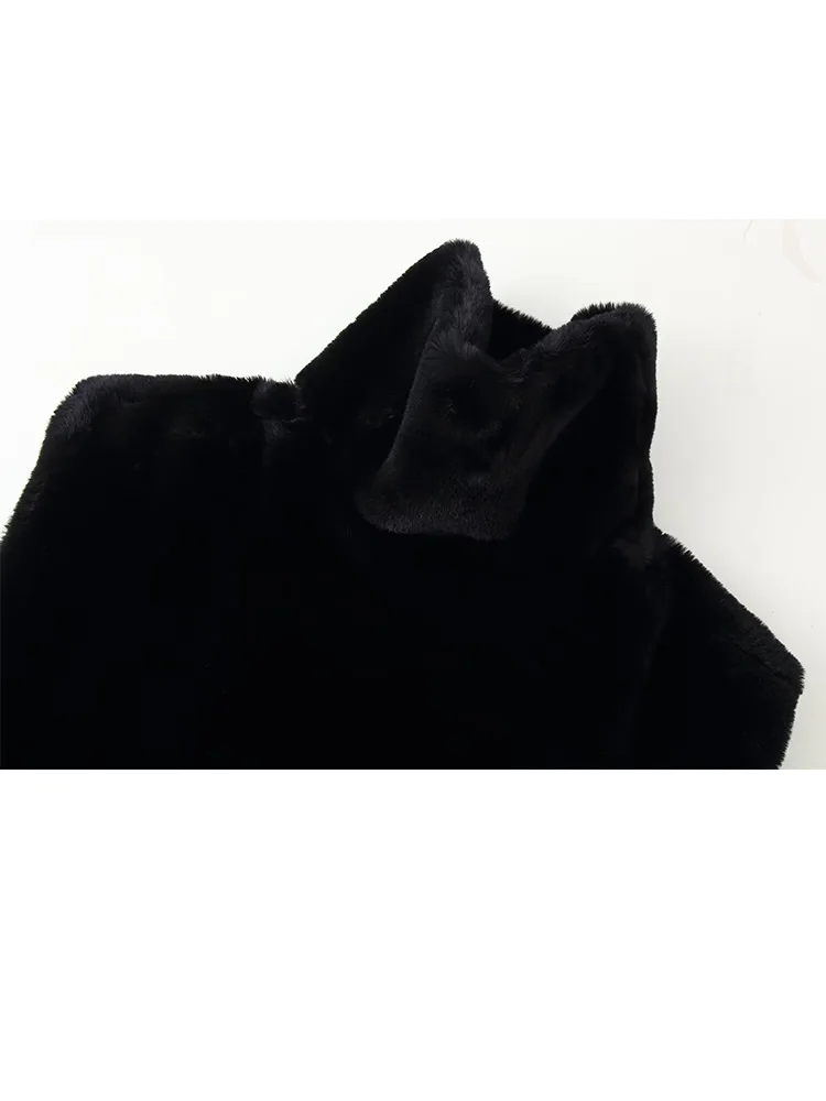 Hh mulher inverno moda cor sólida quente pele artificial mangas compridas gola solta casaco feminino casual estilo rua jaqueta