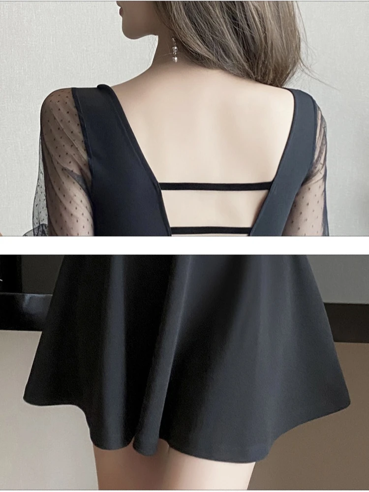 فستان أسود صغير مثير على شكل قلب بدون ظهر مع نصف أكمام #6