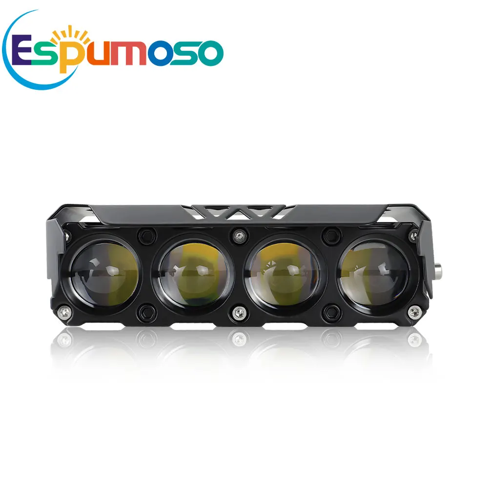 LED 4 Lens Spotlight Motorcycle Headlight Driving Lamp Super Bright Lens Spotlight Motorcycle External Lamp Yellow White