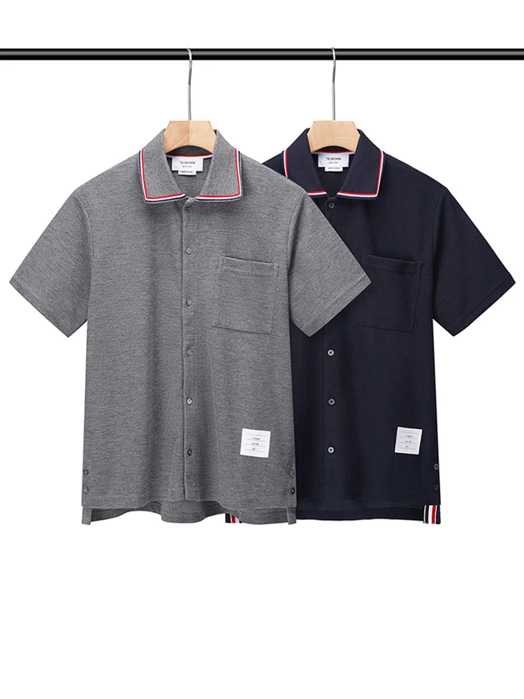 

Casual Summer ort Sve T-irt Men's Faion Brand Stand Fit Breathable Cotton Blend Fabric Open Cardigan Split Flip C...