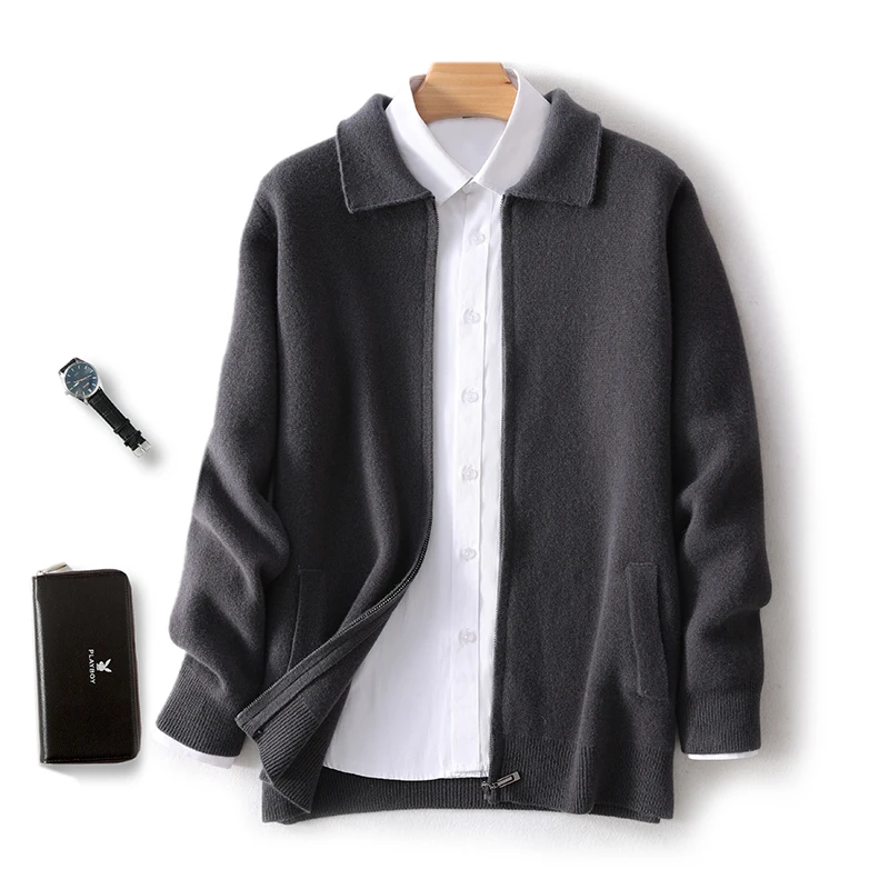 Cashmere Jacket Sweater Men's 2025 Spring/Autumn 100% Cashmere Men's Lapel Collar Knit Cardigan High-end Business Casual Coat