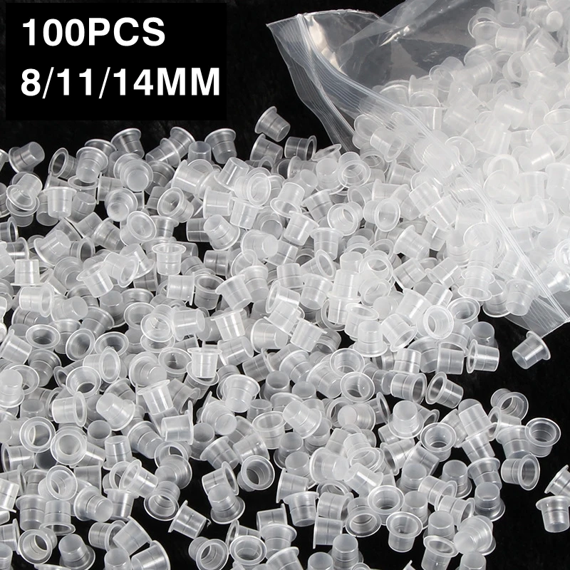 100Pcs Tattoo Plastic Tattoo Ink Cups 8/13/14mm Permanent Makeup Disposable Clear Plastic Pigment Container Cap Tattoo Accessory