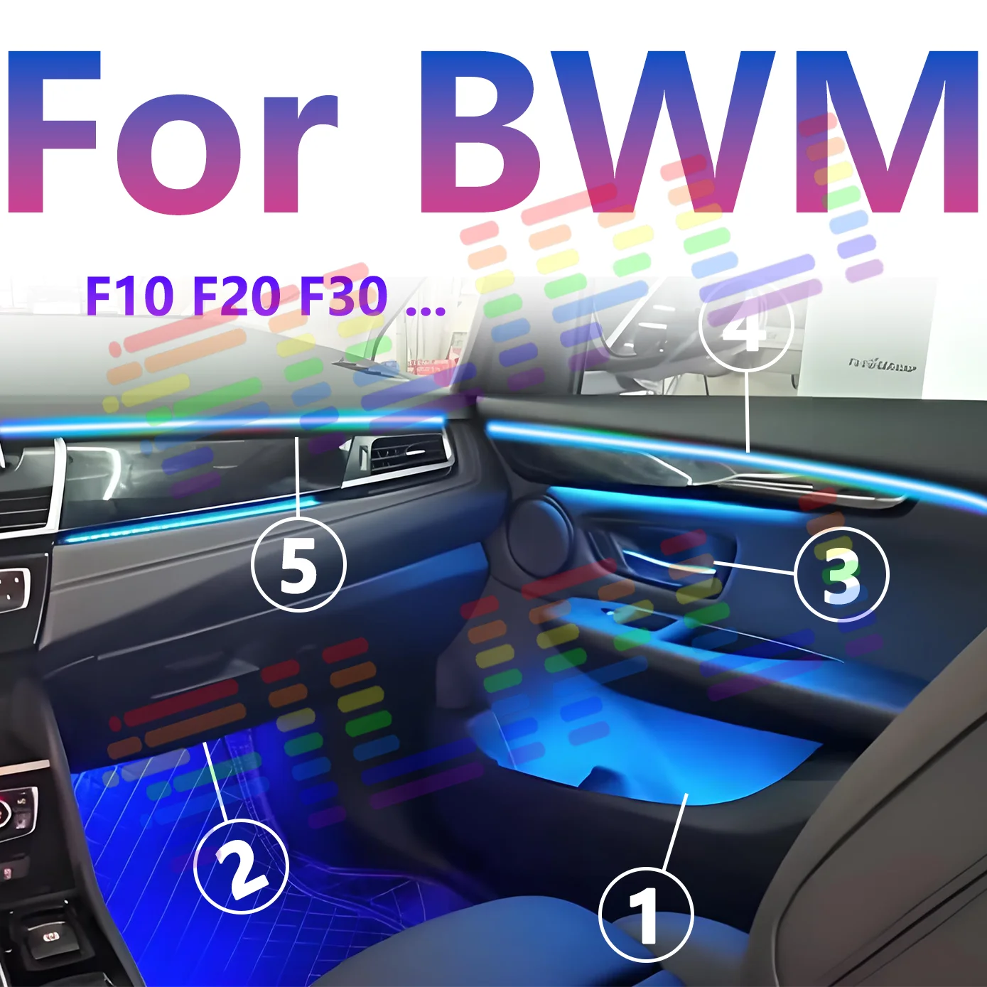 For Bmw F10 Decoration Atmosphere Lamp 64 128 Color RGB Symphony Car 6/14/22 inch Ambient Light Interior Acrylic Guide LED Strip