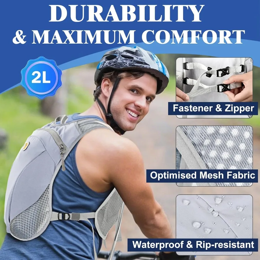 حقيبة ظهر مرطبة مع حقيبة مثانة مائية سعة 2 لتر، سترة جري خفيفة الوزن وجيدة التهوية للرجال، أشرطة صدر قابلة للتعديل، عبوة مائية