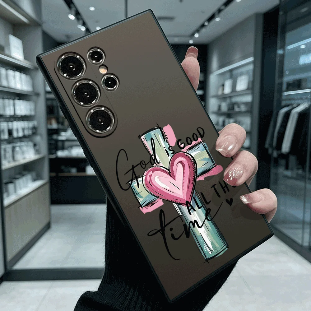 Cross Heart Lettering Shockproof Soft TPU Back Case For Samsung S22 S23 S24 S25 S26 Ultra A16 A35 A55 Anti Drop Cover