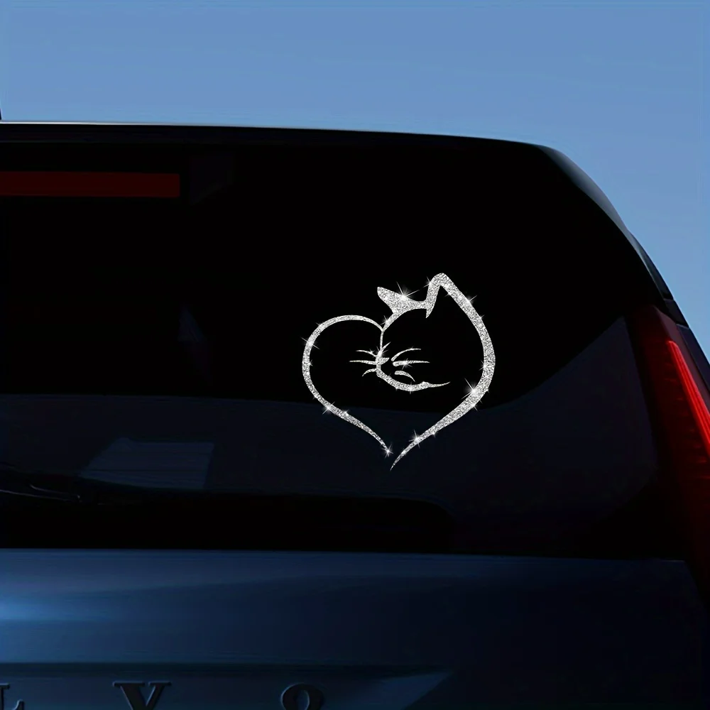 Reflective Heart Cat Sticker 1Pc Shiny Car Decal for Door Rear Window Motorcycle Laptop Luggage Travel Suitcase Fashion
