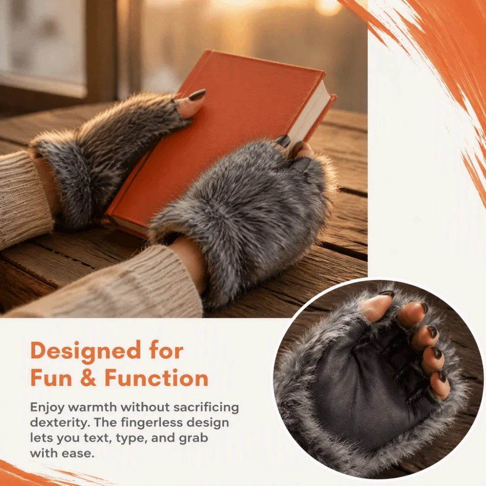 Material Werewolf Paw Mitten Hairy Fluffy Texture Halloween Costume Gloves Gray Color Lolita Cosplay Wolf Claws Carnival Party