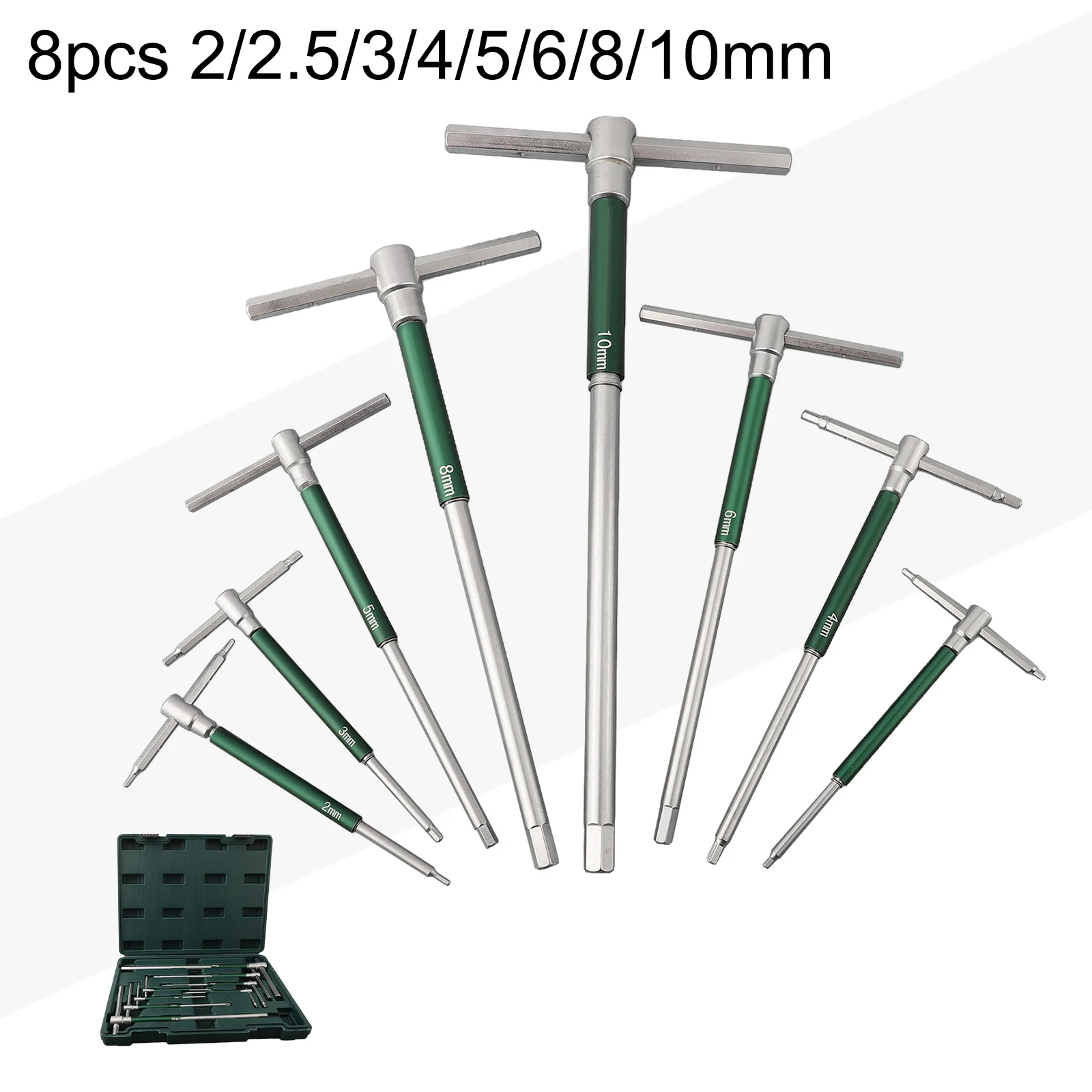 8 unids/set 2mm a 10mm llave en forma de T herramientas de reparación Manual de precisión de extensión de varilla deslizante Hexagonal giratoria de alta velocidad