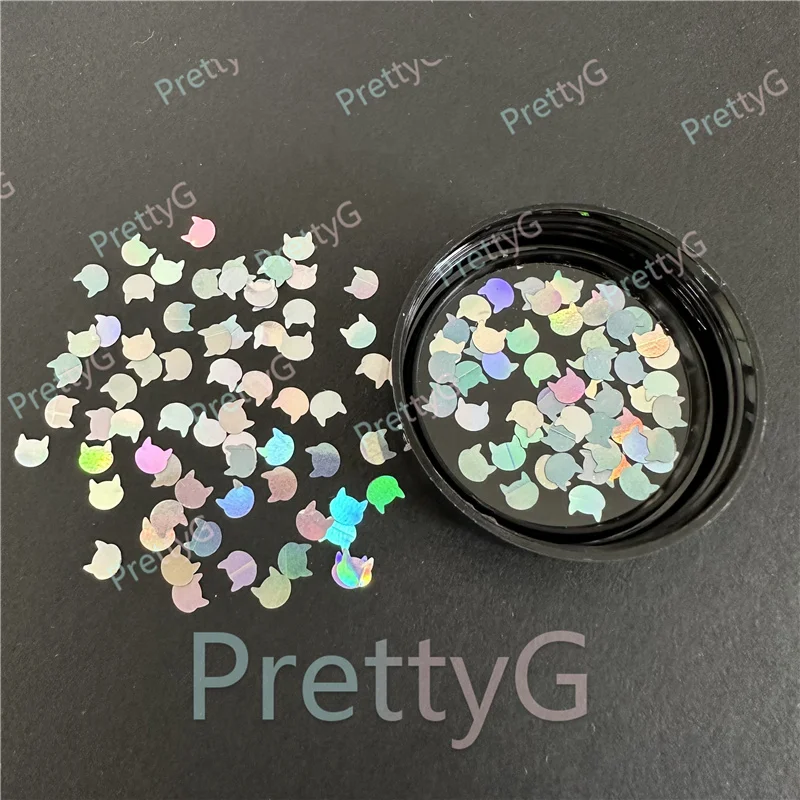 PrettyG Cat‘s Head Shape Holographic Glitter Sequins Glitter Flakes Supplies  For Art Craft Nail Makeup Decoration Accessories