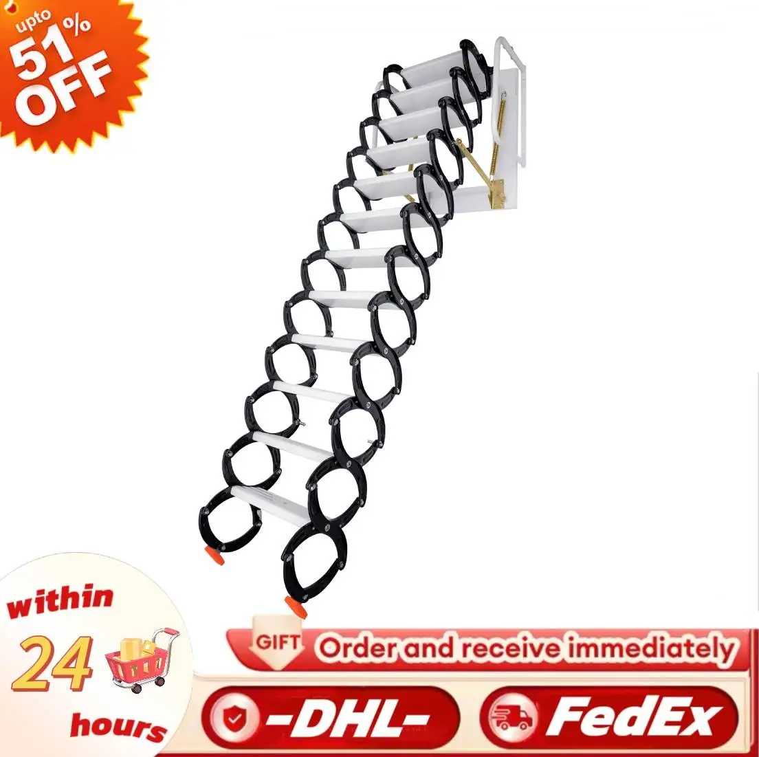 

12-ступенчатая складная чердачная лестница, настенная потолочная лестница с подлокотниками, 70*60*3 см, выдвижная лестница, нагрузка 400 кг