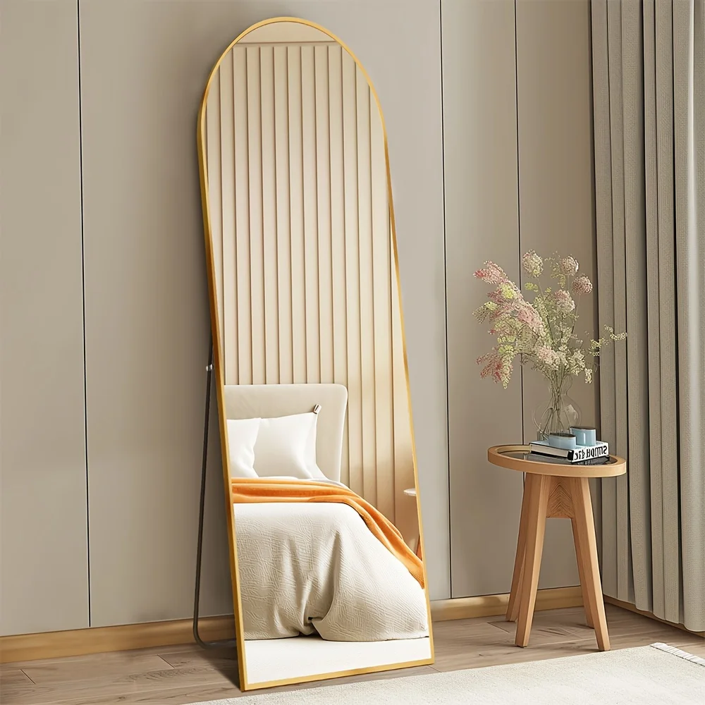 

Arched & Rectangular Full-Length Mirror with Stand - Aluminum Alloy Thin Frame Floor Standing, Leaning or Wall-Mounted, 2 Sizes,