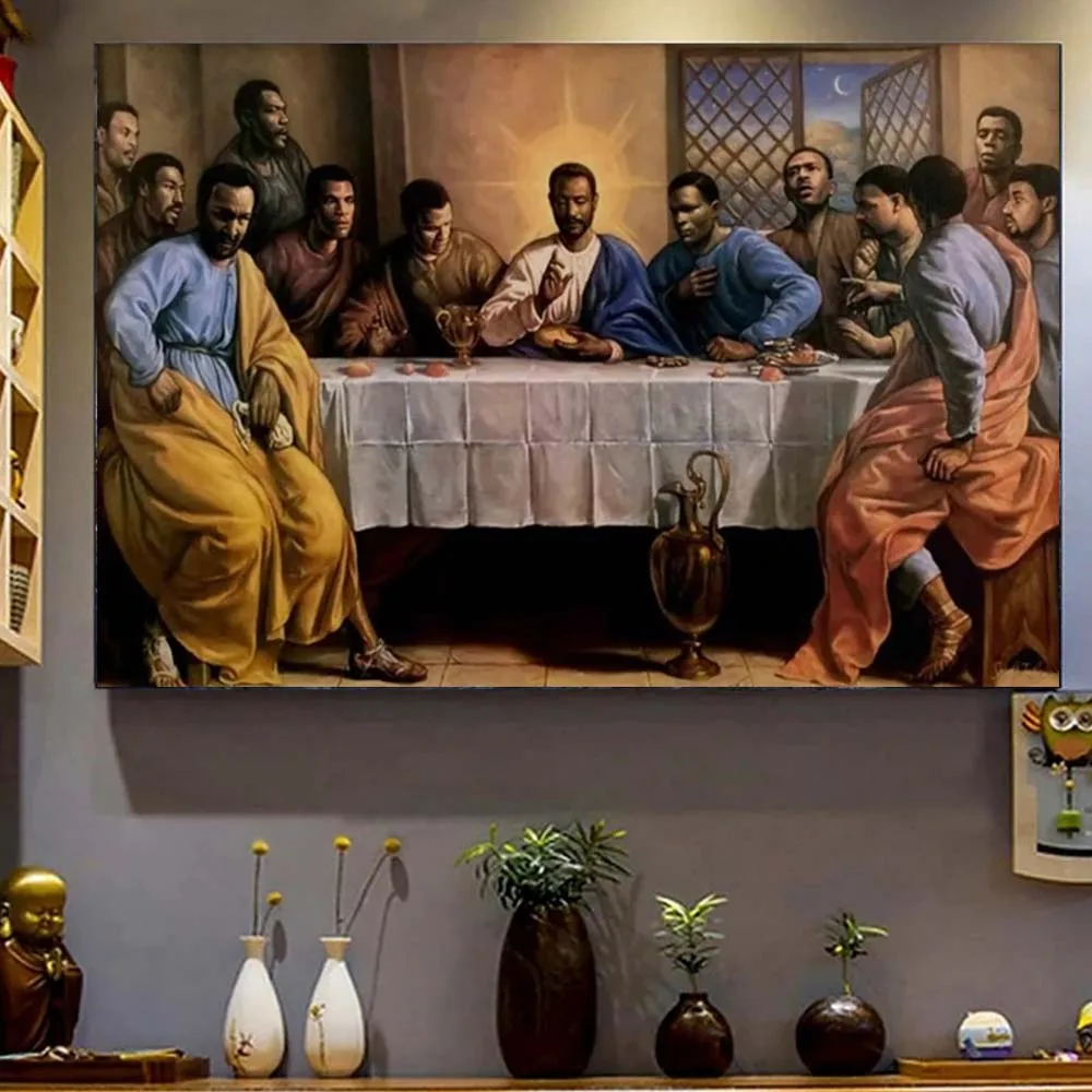 

Religious Christian Canvas Painting Wall Art African Black Jesus Last Supper Poster Prints For Living Room Home Decor Cuadros