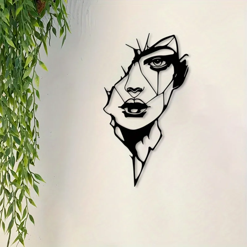 CIFBUY Iron Wall Art,2D Flat Laser Cut Vintage Woman Face Metal Hanging Sculpture,Rustproof Powder‑Coated Wall Decor